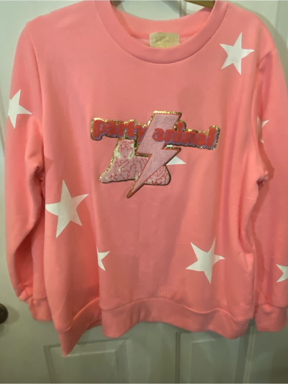 Judith March Pink Star Patch Sweatshirt with Lightning Accent. NWOT